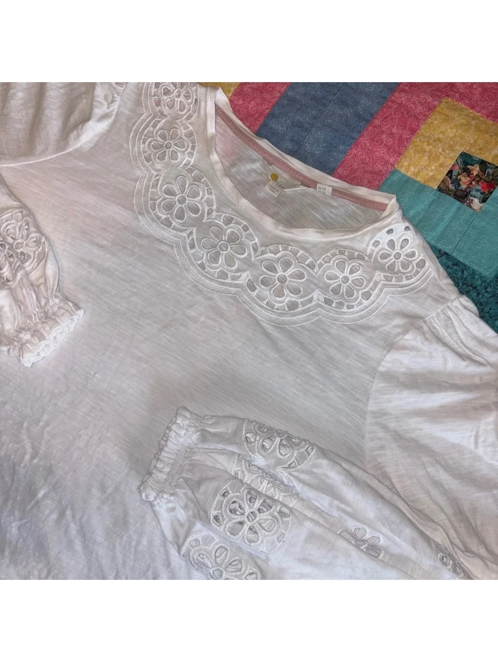 Boden $98 Rn: 118027 Summer Woman’s 20/22 White Long Sleeve Top Floral Details